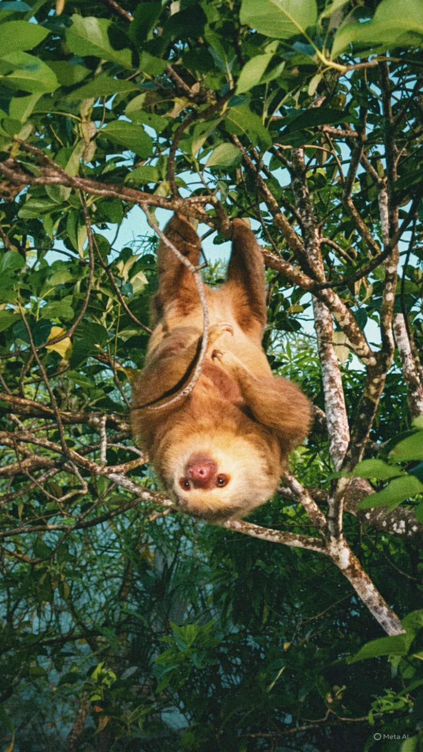 Two-toed sloth peacefully resting high in the tree canopy at Casona Los Rodríguez farm in La Fortuna